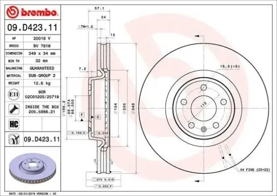 Bremsscheibe BREMBO 09.D423.11 Bild Bremsscheibe BREMBO 09.D423.11