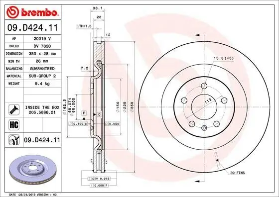 Bremsscheibe Hinterachse BREMBO 09.D424.11