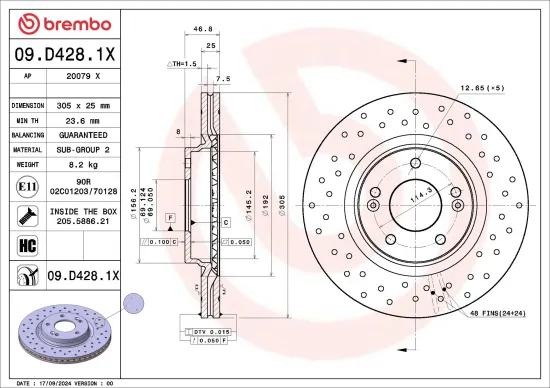 Bremsscheibe Vorderachse BREMBO 09.D428.1X Bild Bremsscheibe Vorderachse BREMBO 09.D428.1X