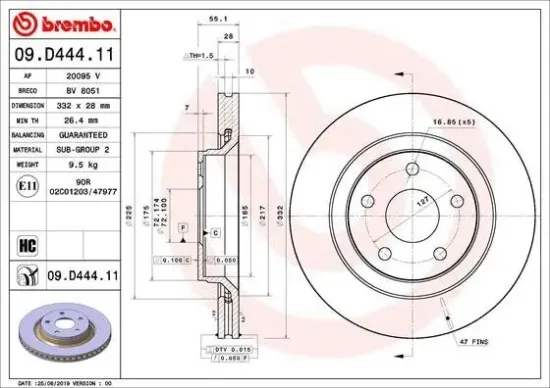 Bremsscheibe Vorderachse BREMBO 09.D444.11 Bild Bremsscheibe Vorderachse BREMBO 09.D444.11