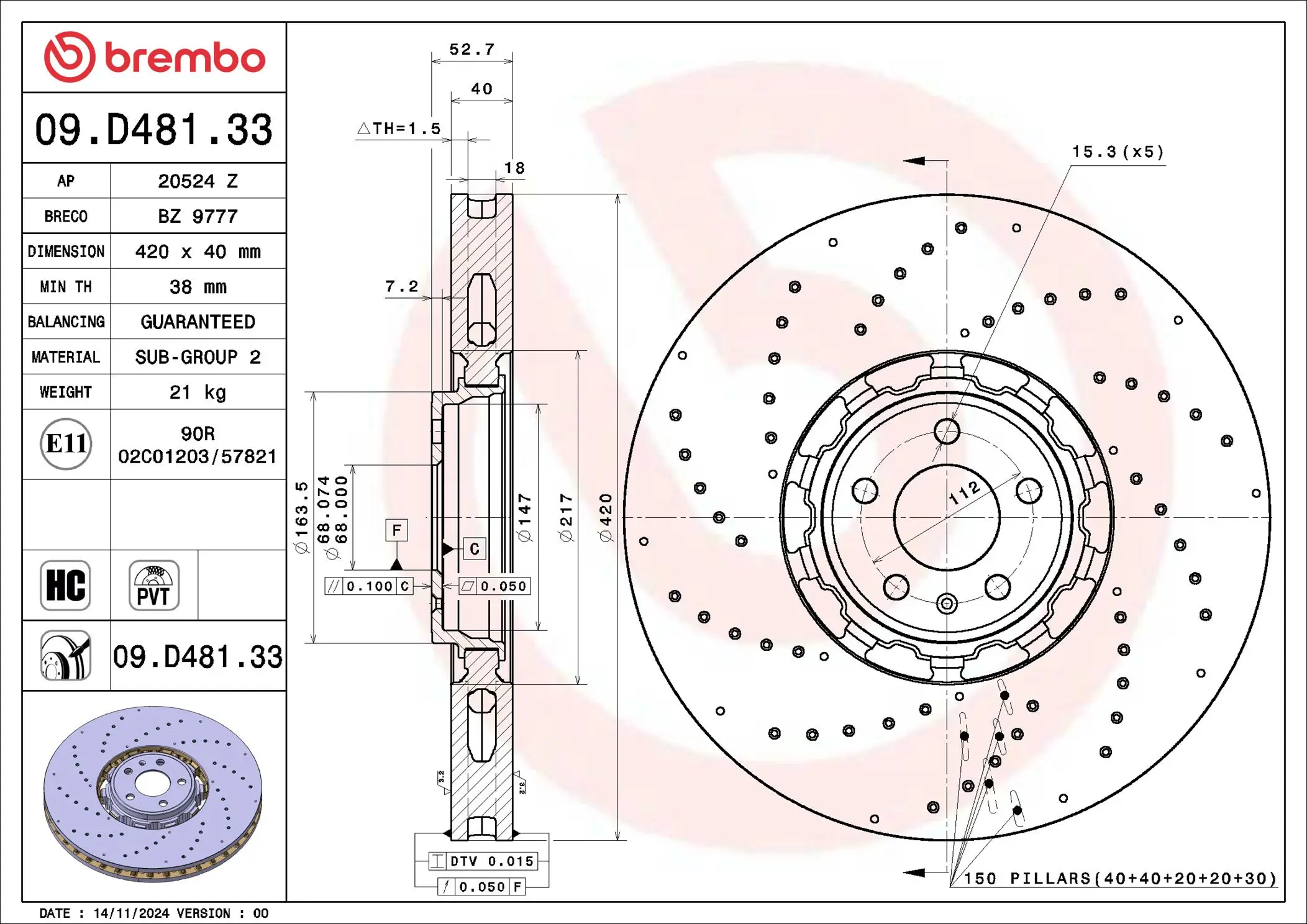 Bremsscheibe Vorderachse BREMBO 09.D481.33