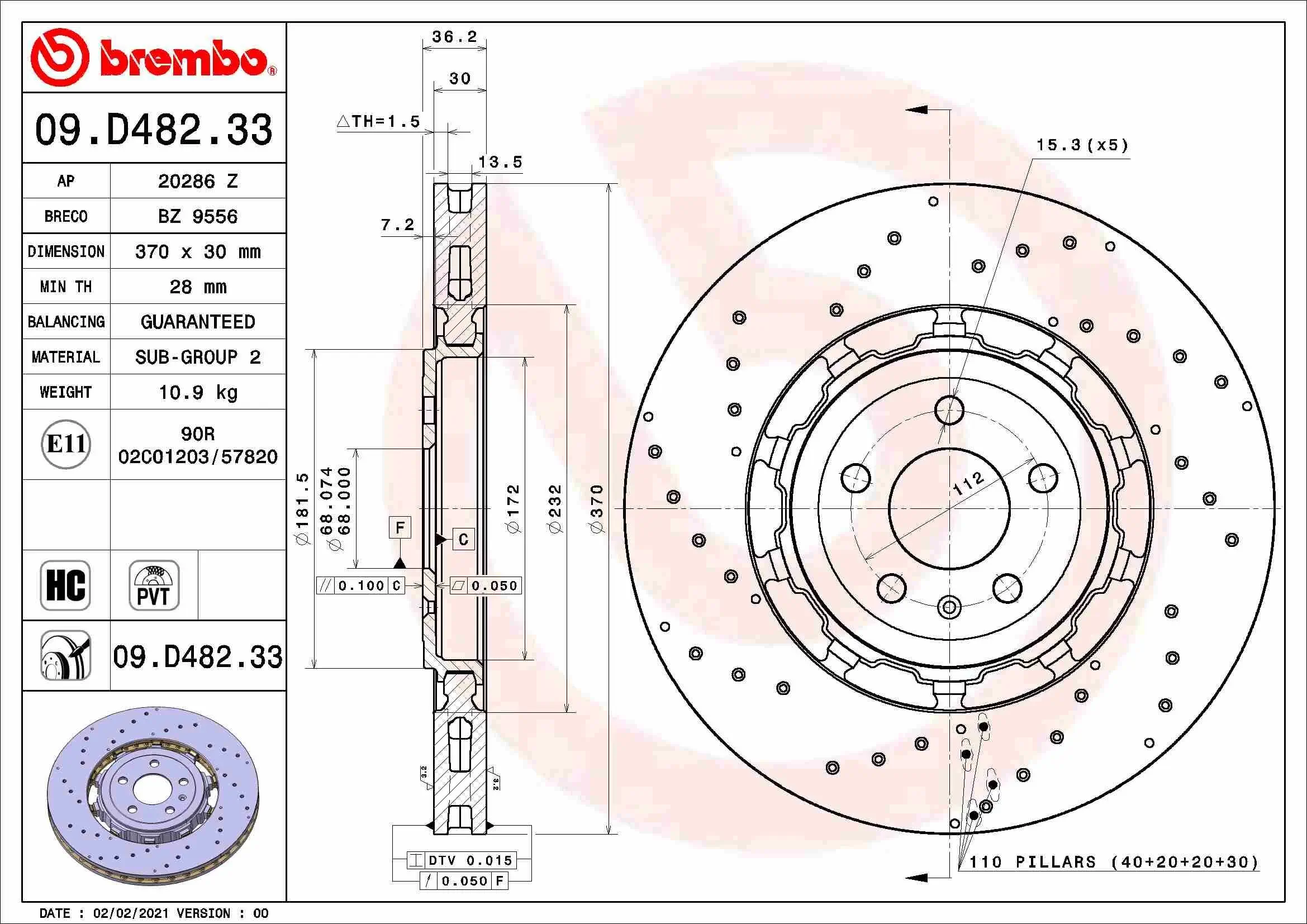 Bremsscheibe Hinterachse BREMBO 09.D482.33