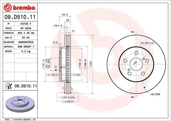 Bremsscheibe BREMBO 09.D510.11