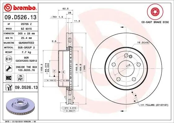 Bremsscheibe BREMBO 09.D526.13