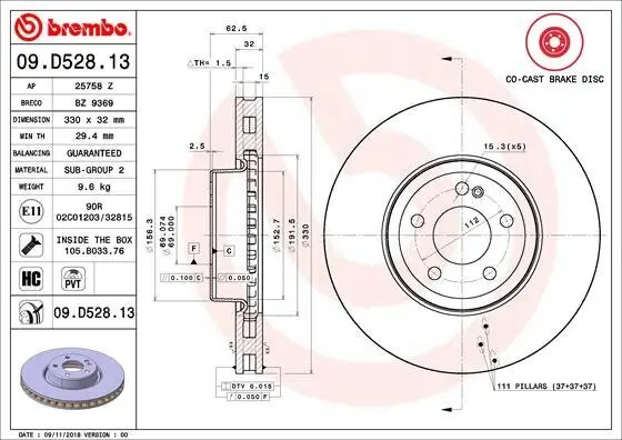 Bremsscheibe BREMBO 09.D528.13