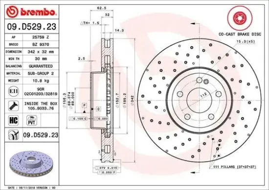 Bremsscheibe BREMBO 09.D529.23 Bild Bremsscheibe BREMBO 09.D529.23