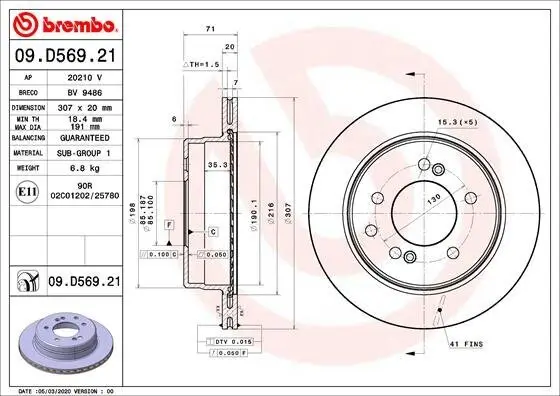 Bremsscheibe Hinterachse BREMBO 09.D569.21