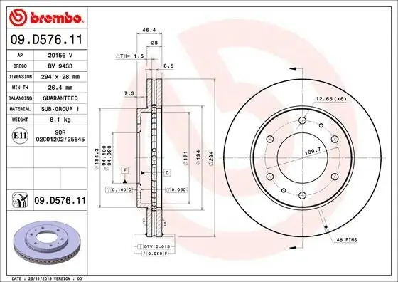 Bremsscheibe Vorderachse BREMBO 09.D576.11