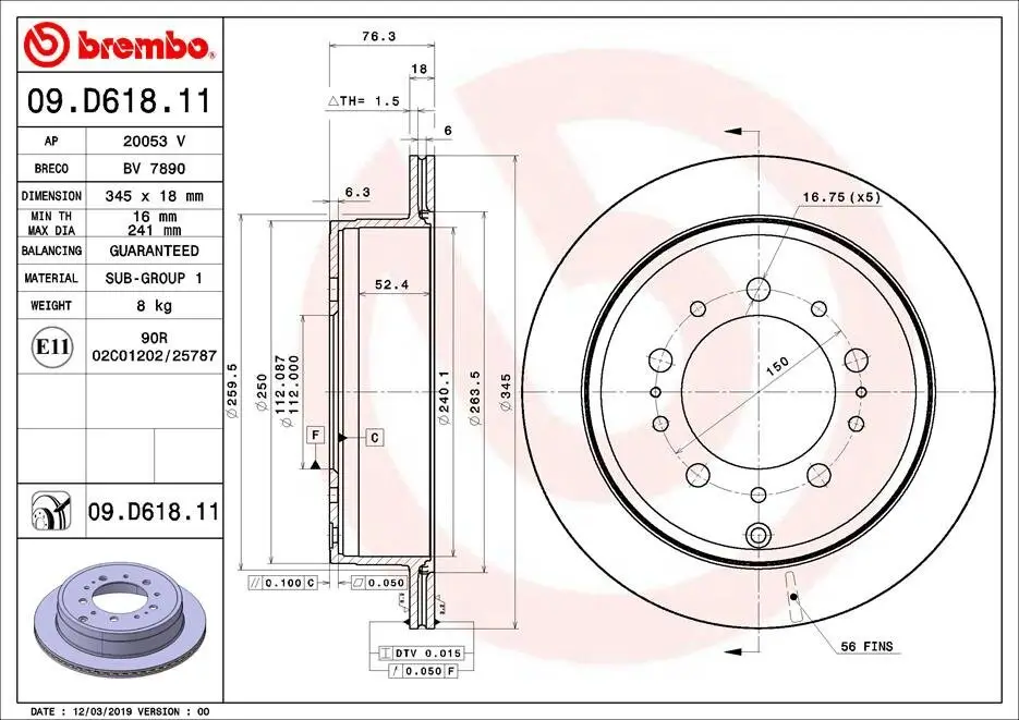 Bremsscheibe BREMBO 09.D618.11