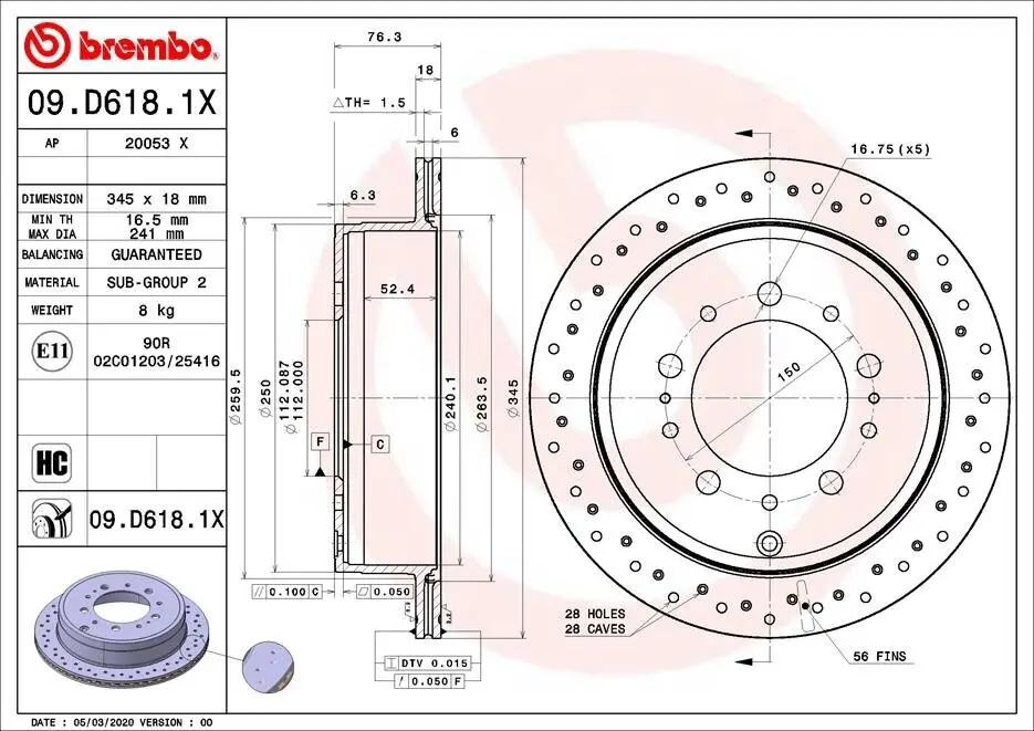 Bremsscheibe BREMBO 09.D618.1X