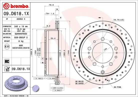 Bremsscheibe BREMBO 09.D618.1X Bild Bremsscheibe BREMBO 09.D618.1X