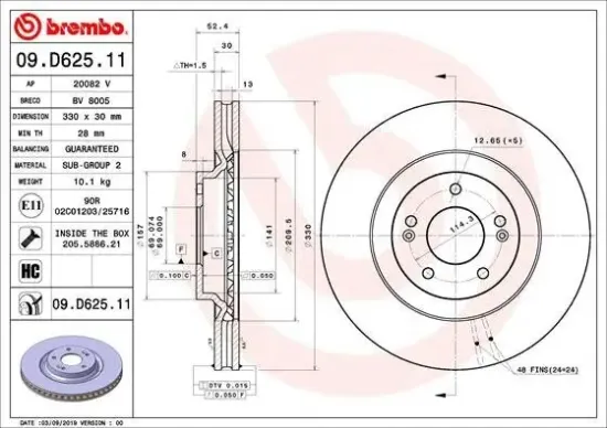 Bremsscheibe Vorderachse BREMBO 09.D625.11 Bild Bremsscheibe Vorderachse BREMBO 09.D625.11