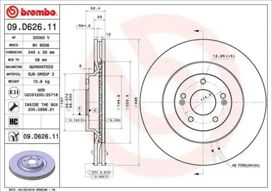 Bremsscheibe BREMBO 09.D626.11 Bild Bremsscheibe BREMBO 09.D626.11