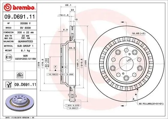 Bremsscheibe Hinterachse BREMBO 09.D691.11