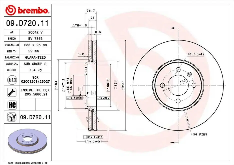 Bremsscheibe BREMBO 09.D720.11