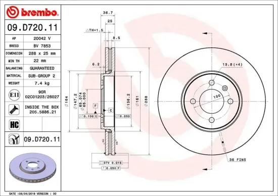 Bremsscheibe BREMBO 09.D720.11 Bild Bremsscheibe BREMBO 09.D720.11