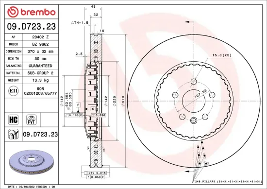 Bremsscheibe Vorderachse BREMBO 09.D723.23 Bild Bremsscheibe Vorderachse BREMBO 09.D723.23