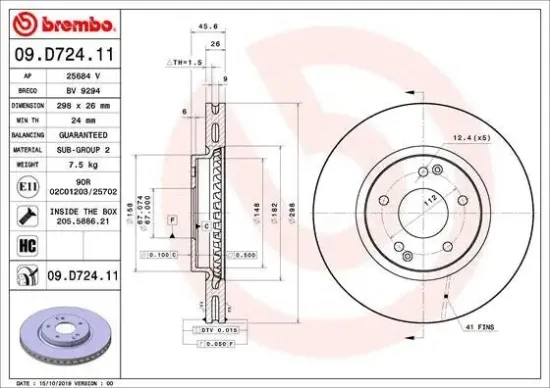 Bremsscheibe Vorderachse BREMBO 09.D724.11 Bild Bremsscheibe Vorderachse BREMBO 09.D724.11