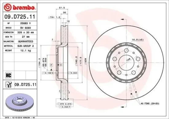 Bremsscheibe Vorderachse BREMBO 09.D725.11 Bild Bremsscheibe Vorderachse BREMBO 09.D725.11