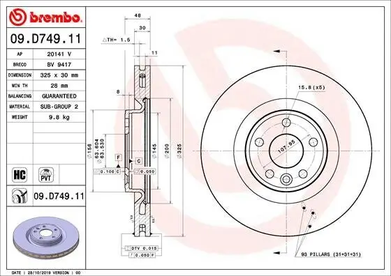 Bremsscheibe Vorderachse BREMBO 09.D749.11