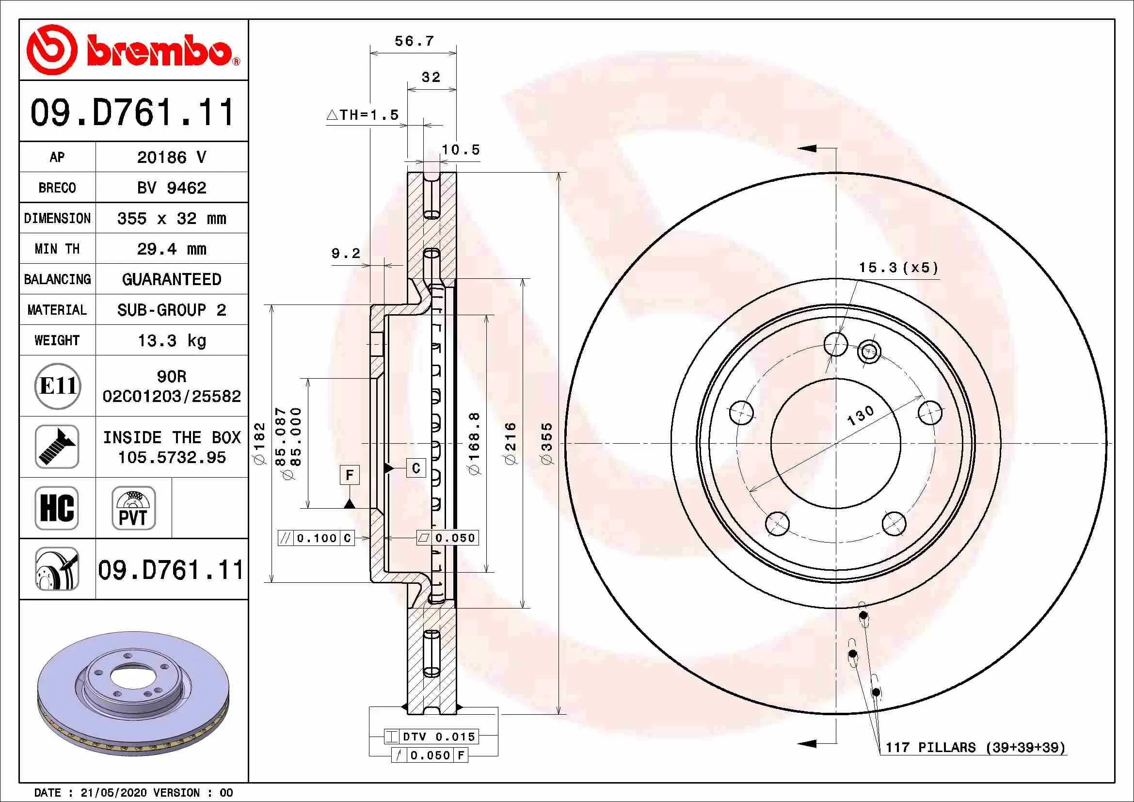 Bremsscheibe Vorderachse BREMBO 09.D761.11