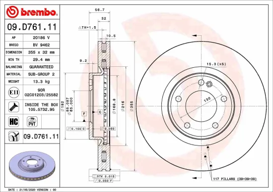 Bremsscheibe Vorderachse BREMBO 09.D761.11 Bild Bremsscheibe Vorderachse BREMBO 09.D761.11