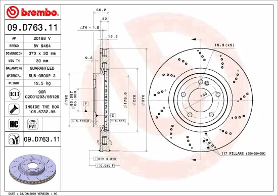Bremsscheibe Hinterachse BREMBO 09.D763.11 Bild Bremsscheibe Hinterachse BREMBO 09.D763.11