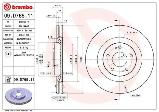 Bremsscheibe Vorderachse BREMBO 09.D765.11 Bild Bremsscheibe Vorderachse BREMBO 09.D765.11