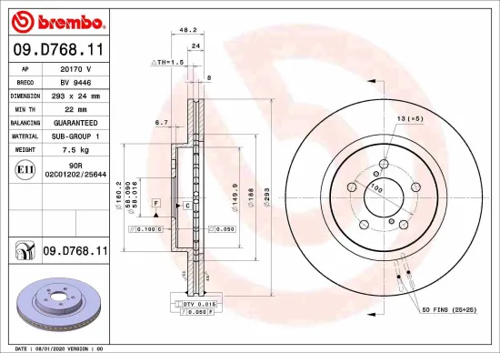 Bremsscheibe Vorderachse BREMBO 09.D768.11 Bild Bremsscheibe Vorderachse BREMBO 09.D768.11