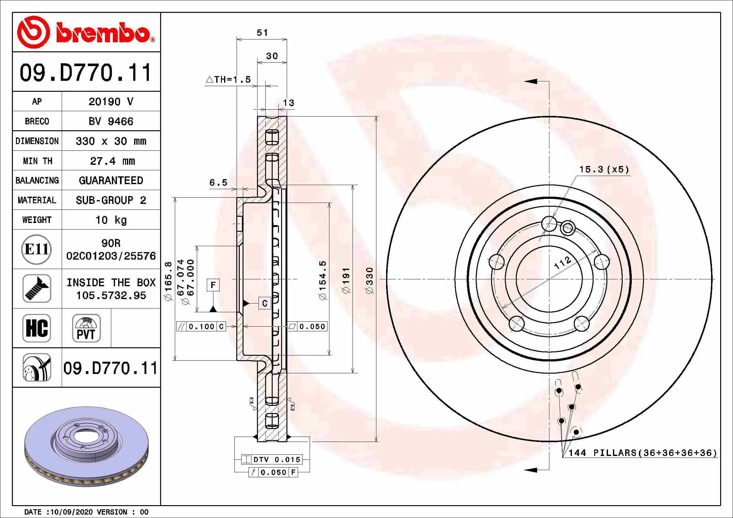 Bremsscheibe Vorderachse BREMBO 09.D770.11