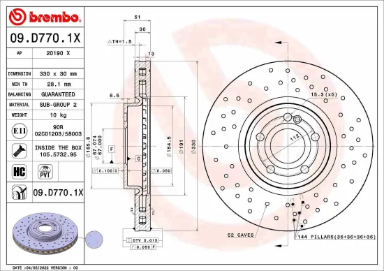 Bremsscheibe BREMBO 09.D770.1X Bild Bremsscheibe BREMBO 09.D770.1X