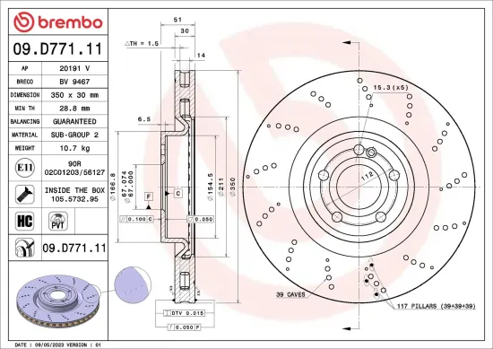 Bremsscheibe Vorderachse BREMBO 09.D771.11 Bild Bremsscheibe Vorderachse BREMBO 09.D771.11