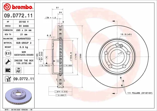 Bremsscheibe Vorderachse BREMBO 09.D772.11 Bild Bremsscheibe Vorderachse BREMBO 09.D772.11