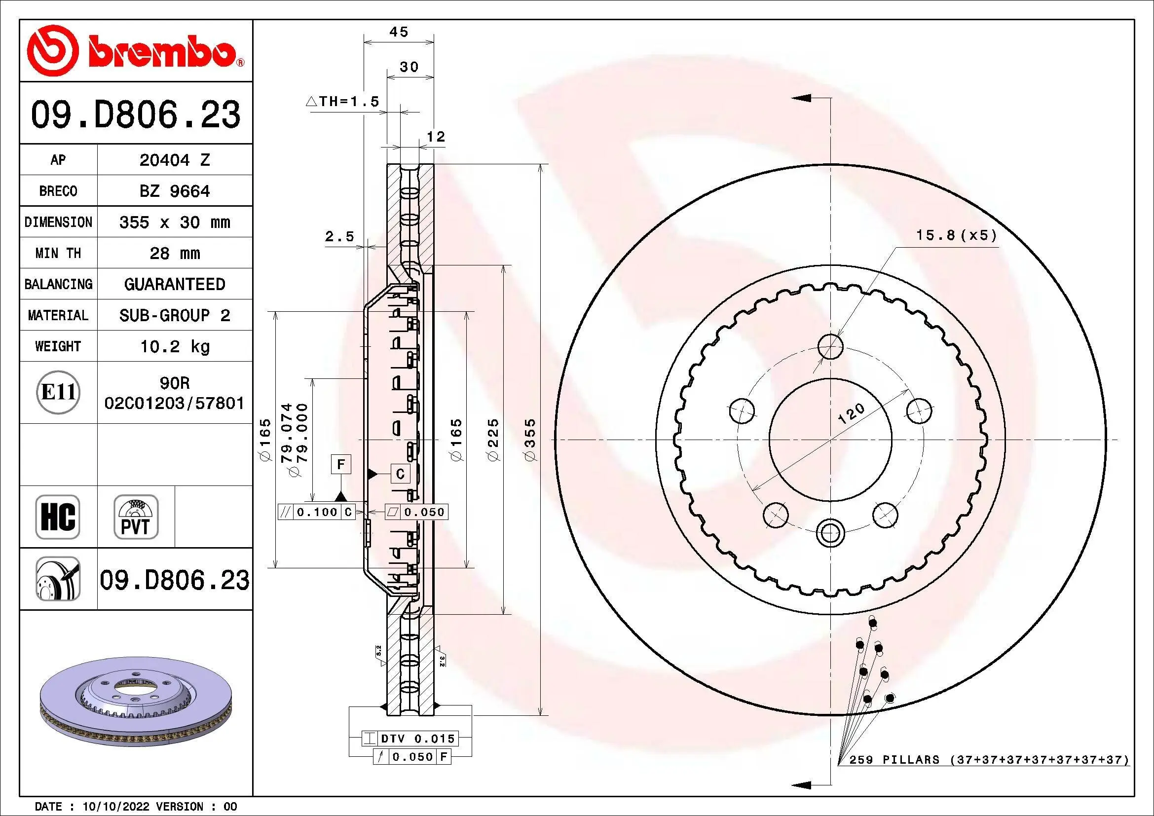 Bremsscheibe Hinterachse BREMBO 09.D806.23