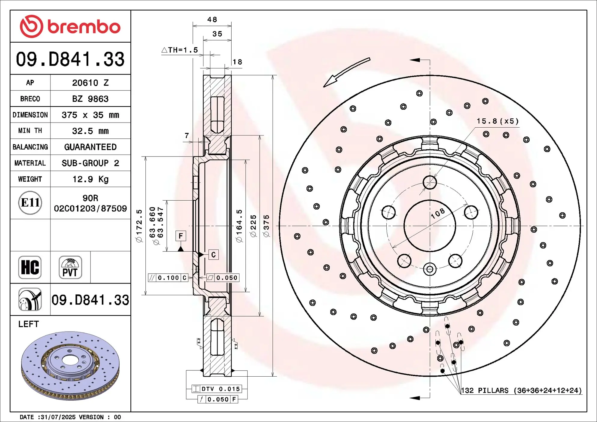 Bremsscheibe Vorderachse Vorderachse links BREMBO 09.D841.33