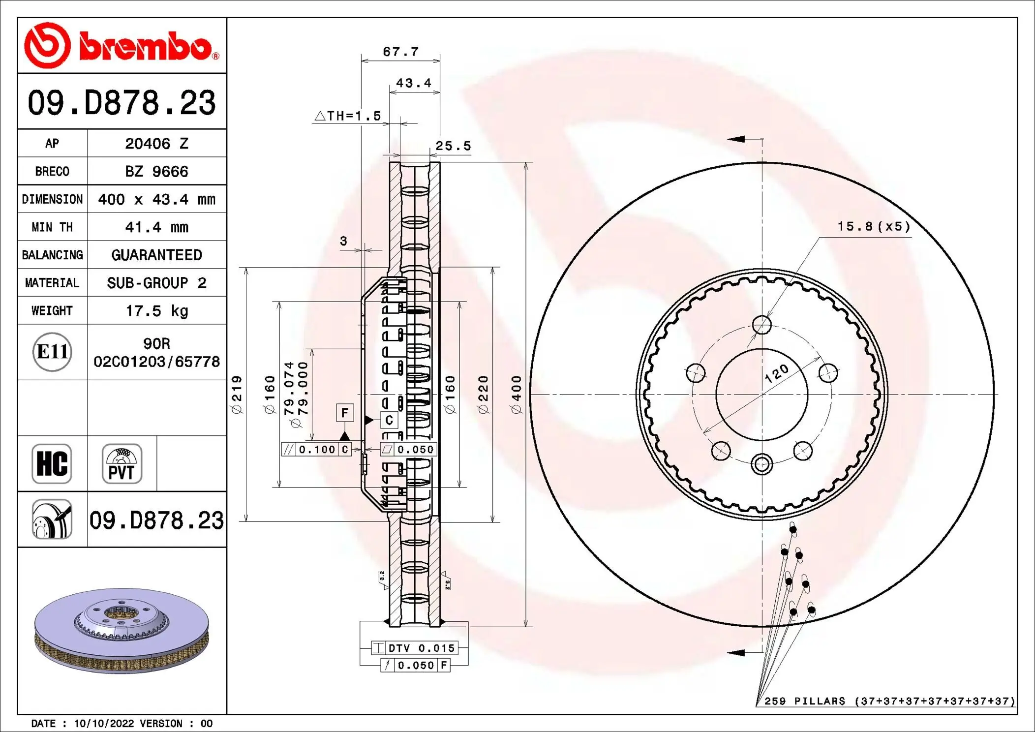 Bremsscheibe Vorderachse BREMBO 09.D878.23