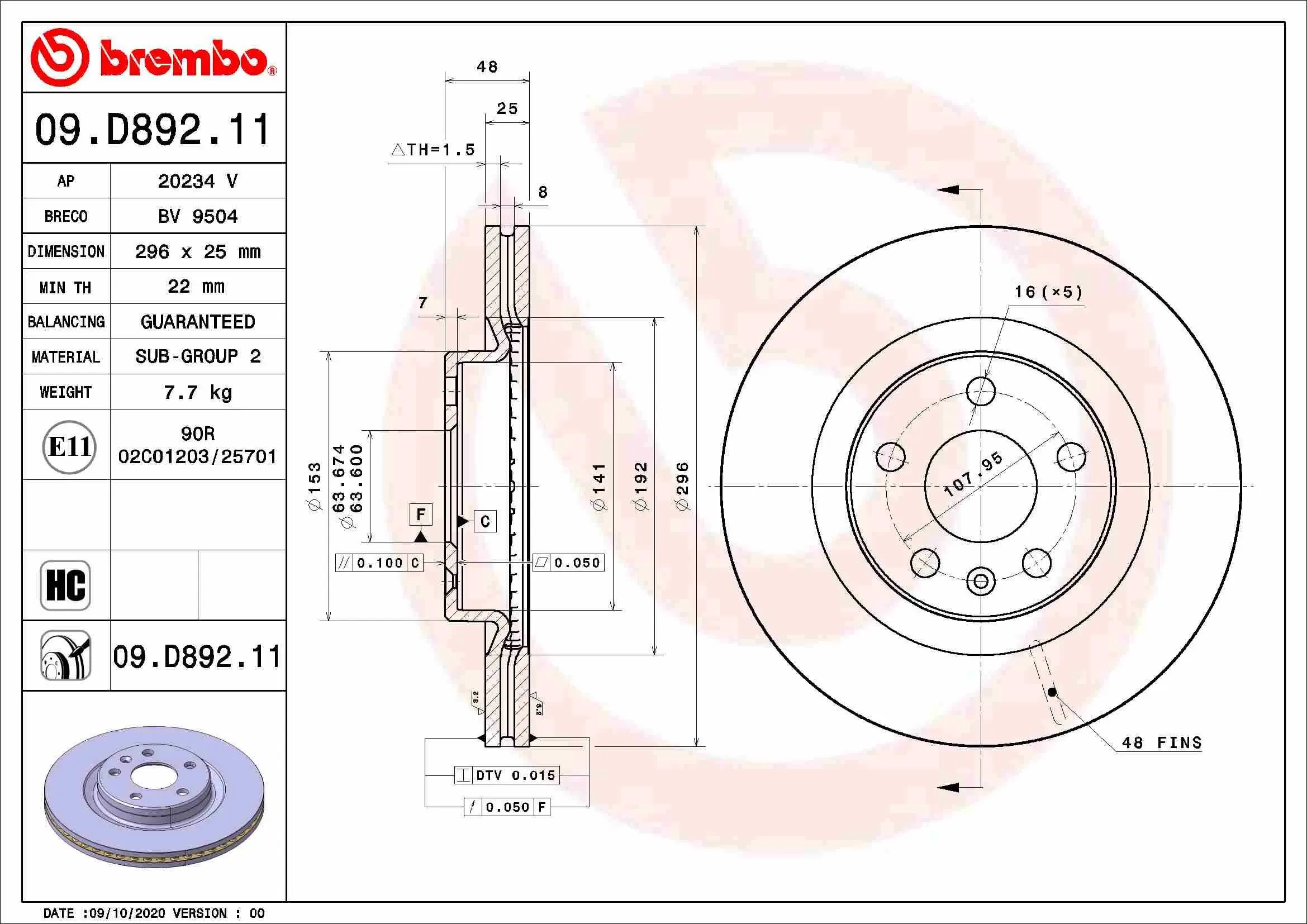 Bremsscheibe Vorderachse BREMBO 09.D892.11