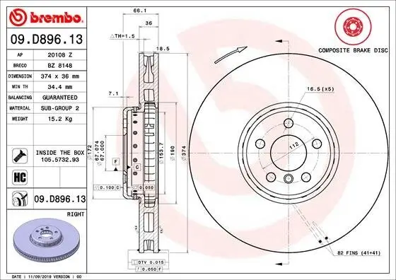 Bremsscheibe BREMBO 09.D896.13