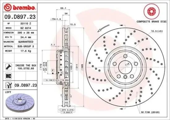 Bremsscheibe Vorderachse Vorderachse links BREMBO 09.D897.23 Bild Bremsscheibe Vorderachse Vorderachse links BREMBO 09.D897.23