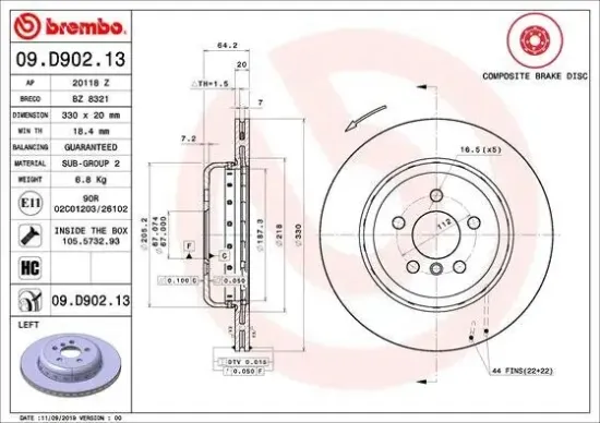 Bremsscheibe BREMBO 09.D902.13 Bild Bremsscheibe BREMBO 09.D902.13