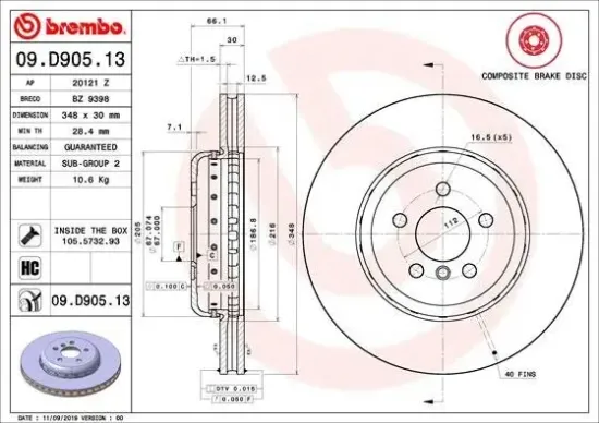Bremsscheibe BREMBO 09.D905.13 Bild Bremsscheibe BREMBO 09.D905.13