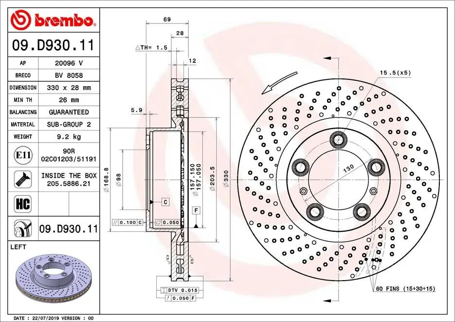 Bremsscheibe BREMBO 09.D930.11