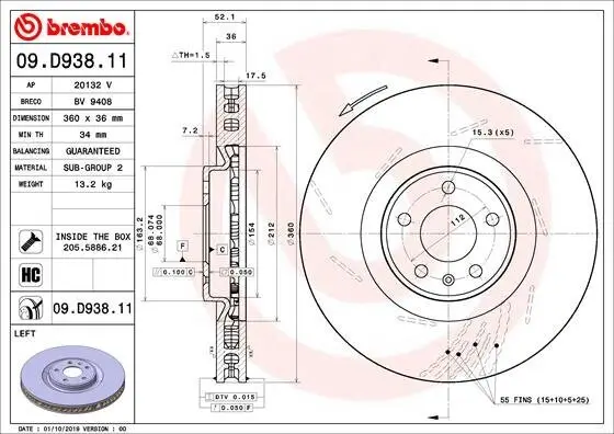 Bremsscheibe BREMBO 09.D938.11