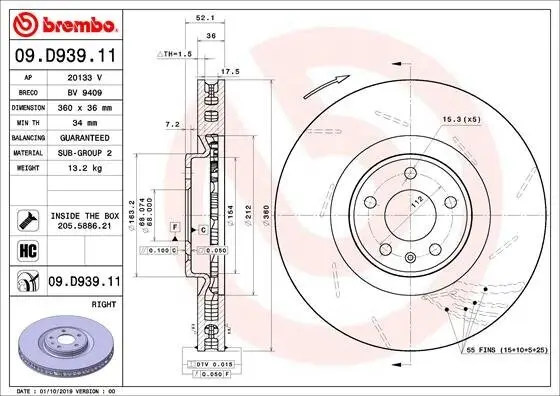 Bremsscheibe BREMBO 09.D939.11