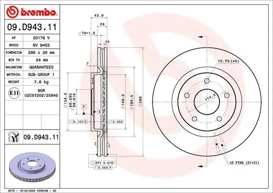 Bremsscheibe Vorderachse BREMBO 09.D943.11
