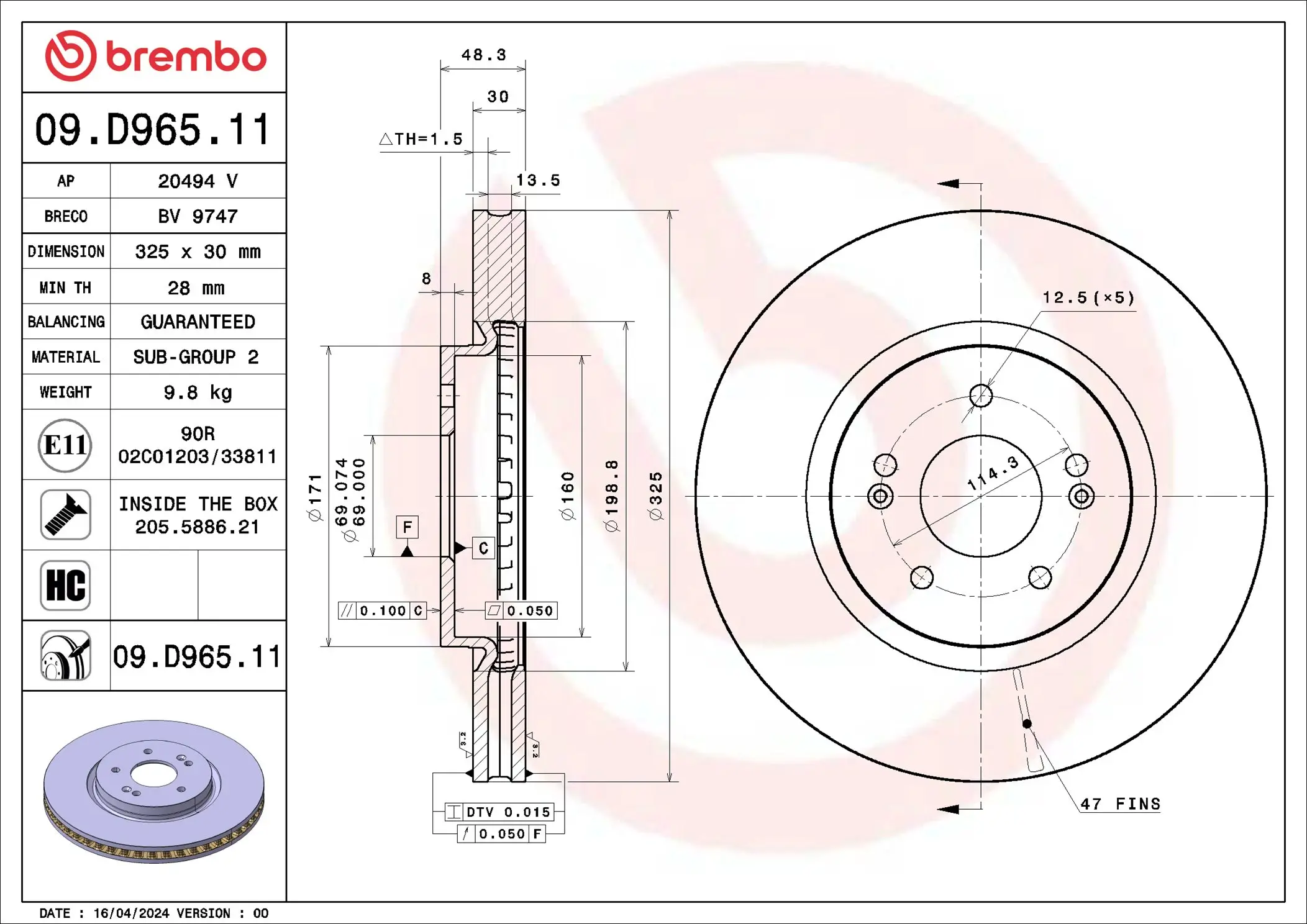 Bremsscheibe Vorderachse BREMBO 09.D965.11