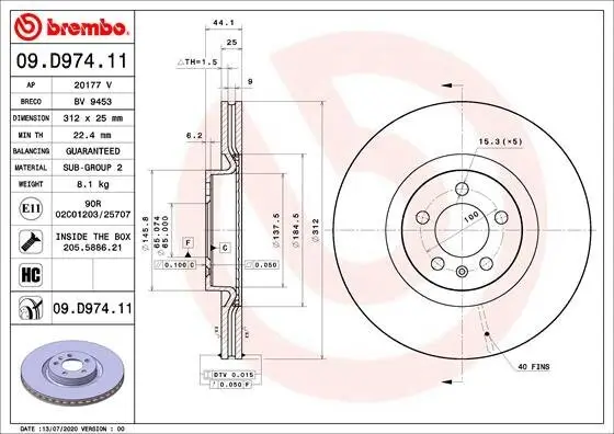 Bremsscheibe Vorderachse BREMBO 09.D974.11