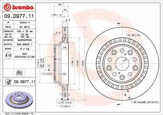 Bremsscheibe BREMBO 09.D977.11 Bild Bremsscheibe BREMBO 09.D977.11