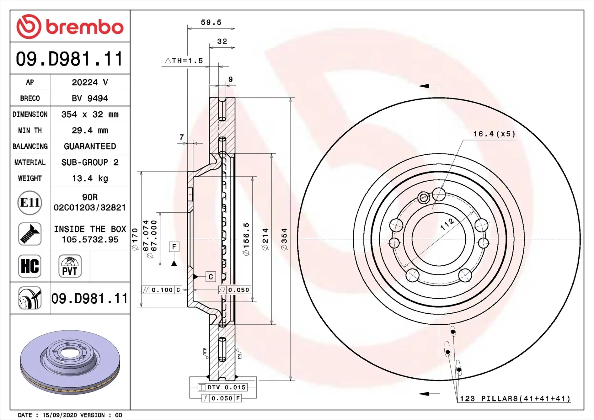 Bremsscheibe Vorderachse BREMBO 09.D981.11