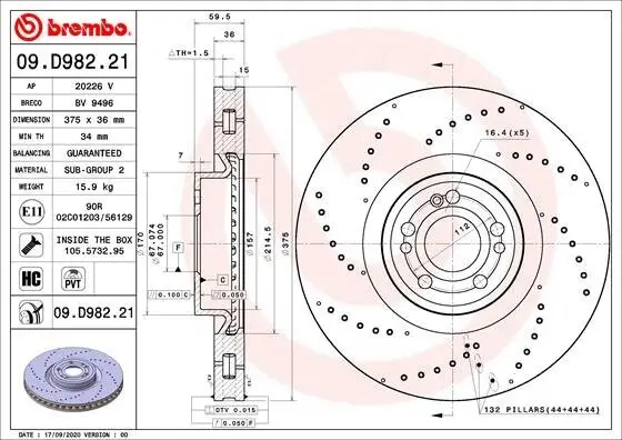 Bremsscheibe Vorderachse BREMBO 09.D982.21